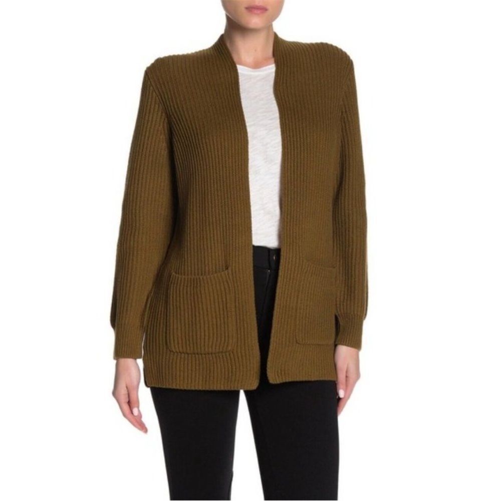 Brown Nolan Ribbed Open-Front Cotton Cardigan sz M Green Boho Coastal Cottage